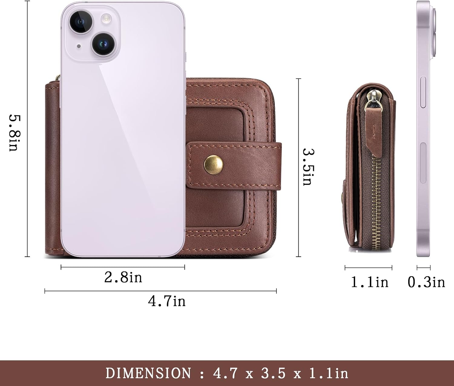 Genuine Leather Zipper Wallet for Men RFID Blocking Large Capacity Vintage Wallet with Coin Pocket ID Window, Coffee