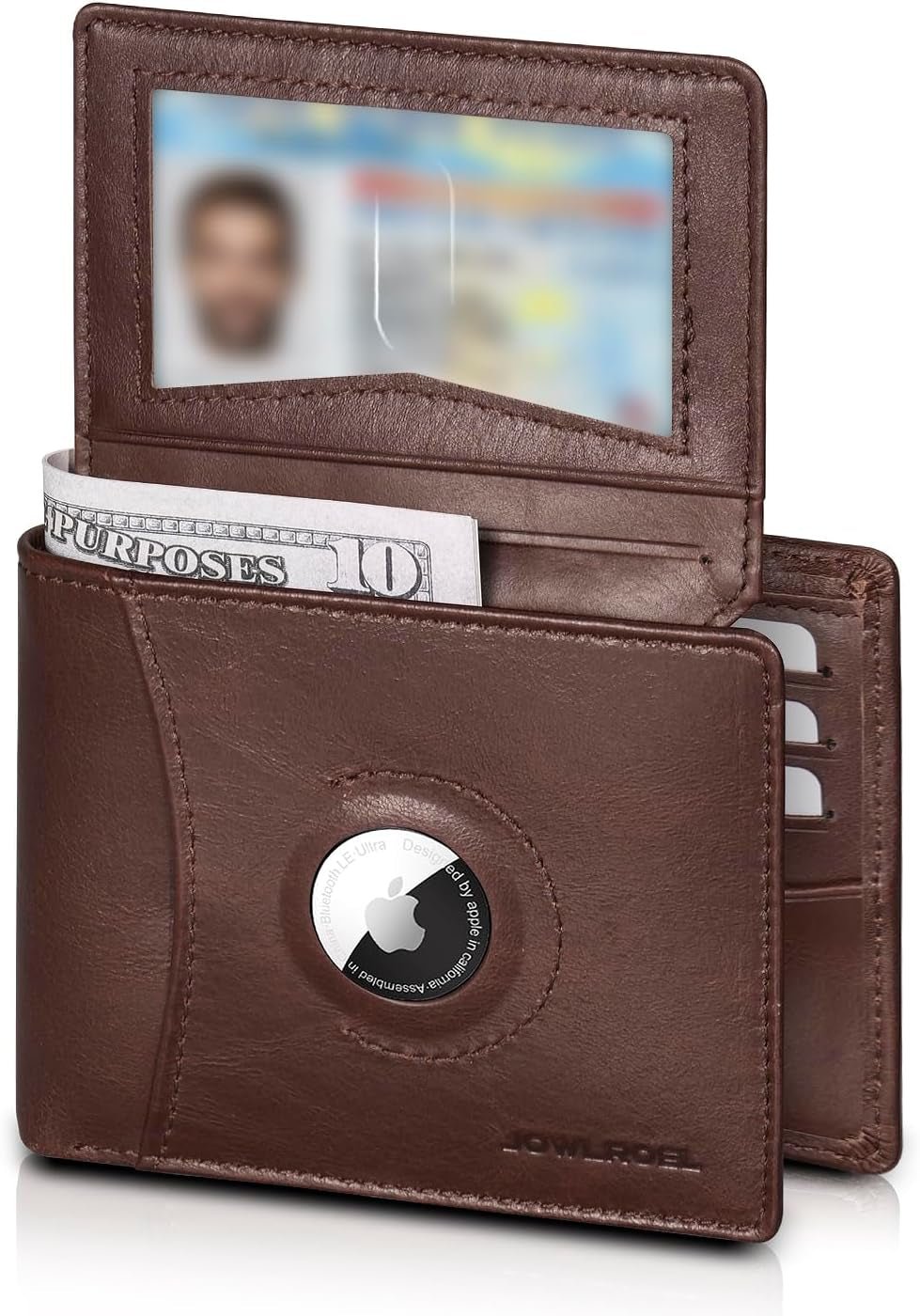 Men's Leather AirTag Wallet – RFID Blocking, 12 Card Slots - Abbycart