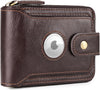 Men's Leather AirTag Wallet with Zipper RFID Blocking Bifold Brown