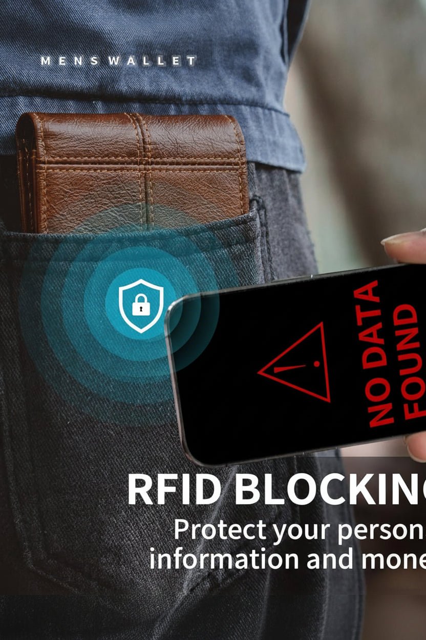 Mens Wallet Bifold Genuine Leather RFID Blocking Wallet for Men with 2 ID Windows 12 Card Holders 2 cash pockets 1 Gift Box