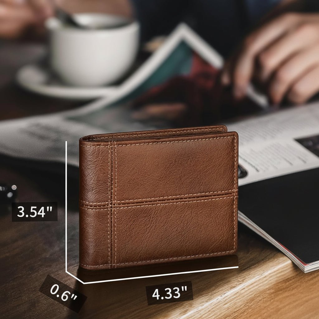 Mens Wallet Bifold Genuine Leather RFID Blocking Wallet for Men with 2 ID Windows 12 Card Holders 2 cash pockets 1 Gift Box