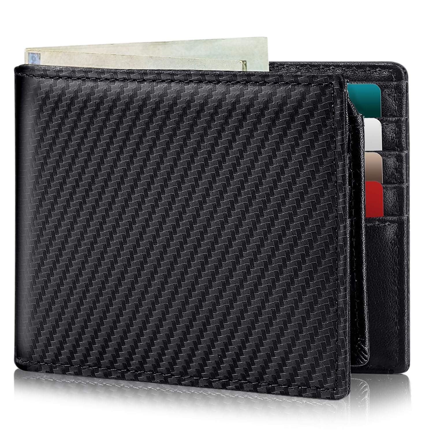 Men’s Leather RFID Wallet Bifold 12 Card Slots Dual ID Window Slim