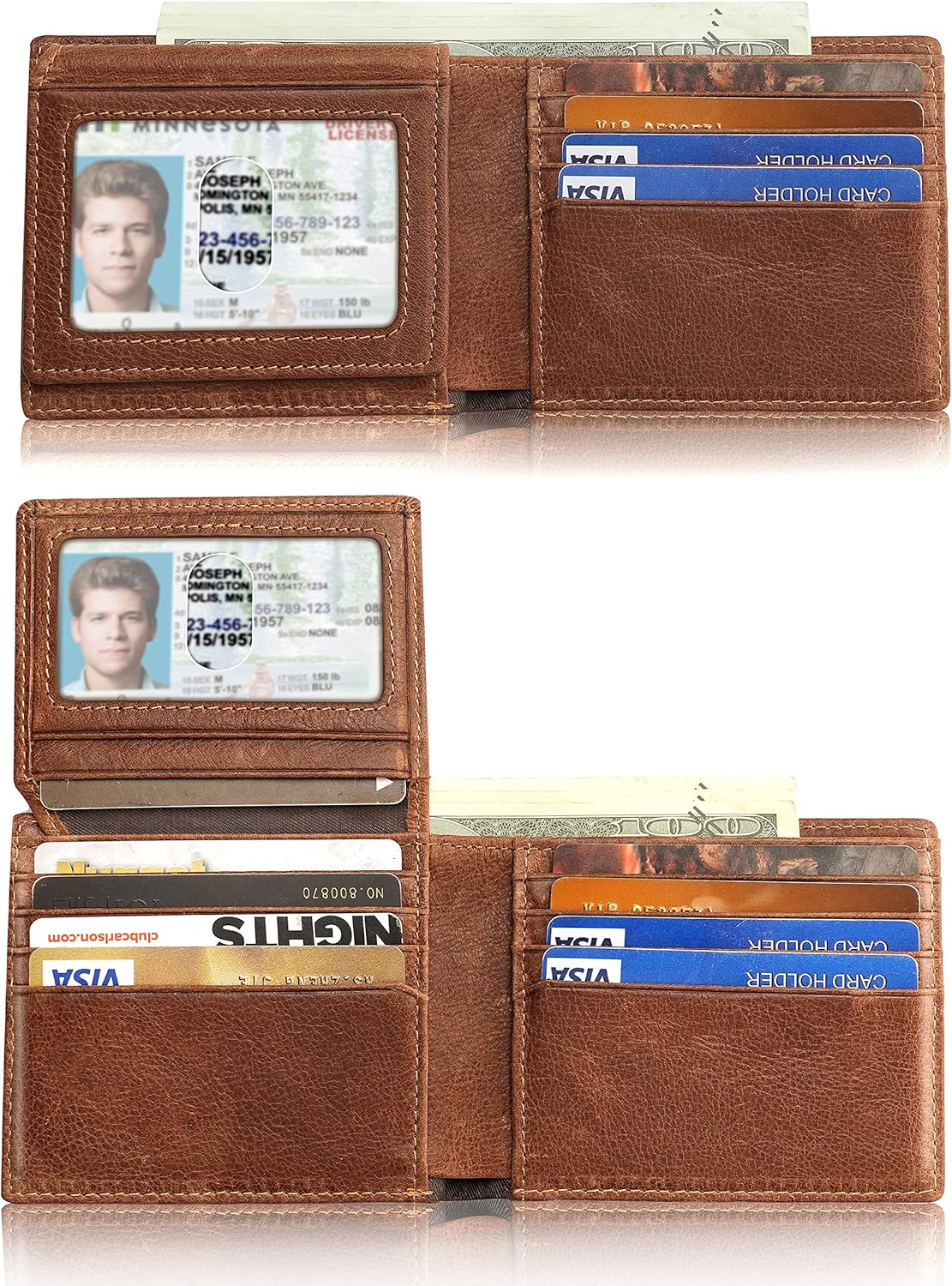 Mens Wallet Bifold Genuine Leather RFID Blocking Wallet for Men with 2 ID Windows 12 Card Holders 2 cash pockets 1 Gift Box