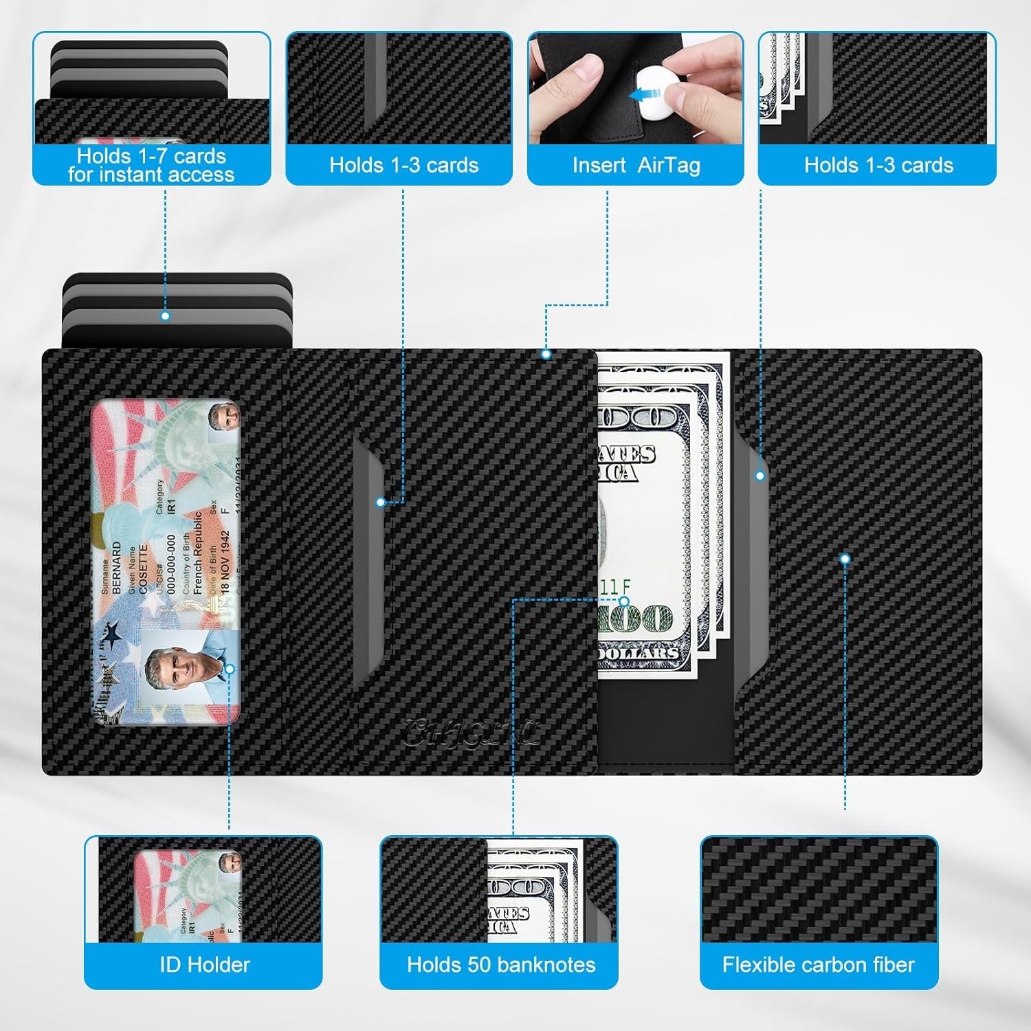 Men's RFID Blocking Airtag Wallet - Slim Leather Card Holder with Pop - Up Feature - Abbycart