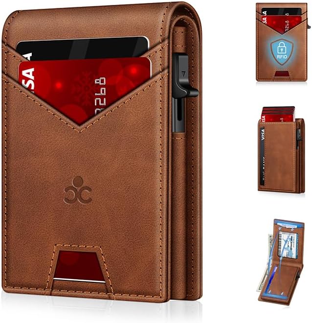 Men's RFID Blocking Wallet Slim Pop Up Card Holder 12-14 Cards Cash ID