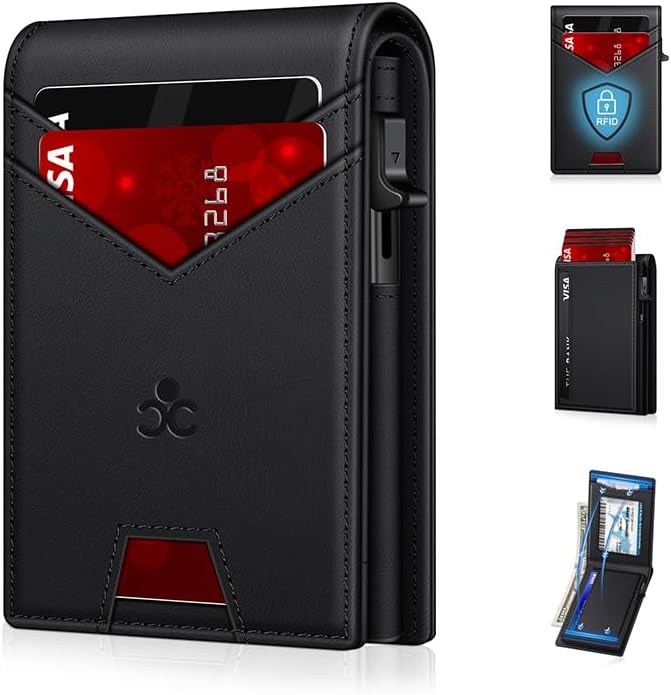 Men's RFID Blocking Wallet Slim Pop Up Card Holder 12-14 Cards Cash ID