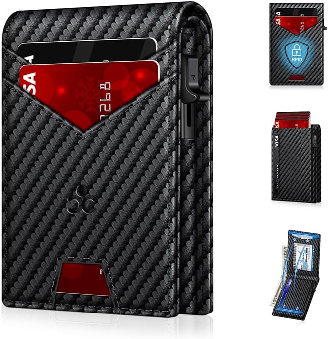 Men's RFID Blocking Wallet Slim Pop Up Card Holder 12-14 Cards Cash ID