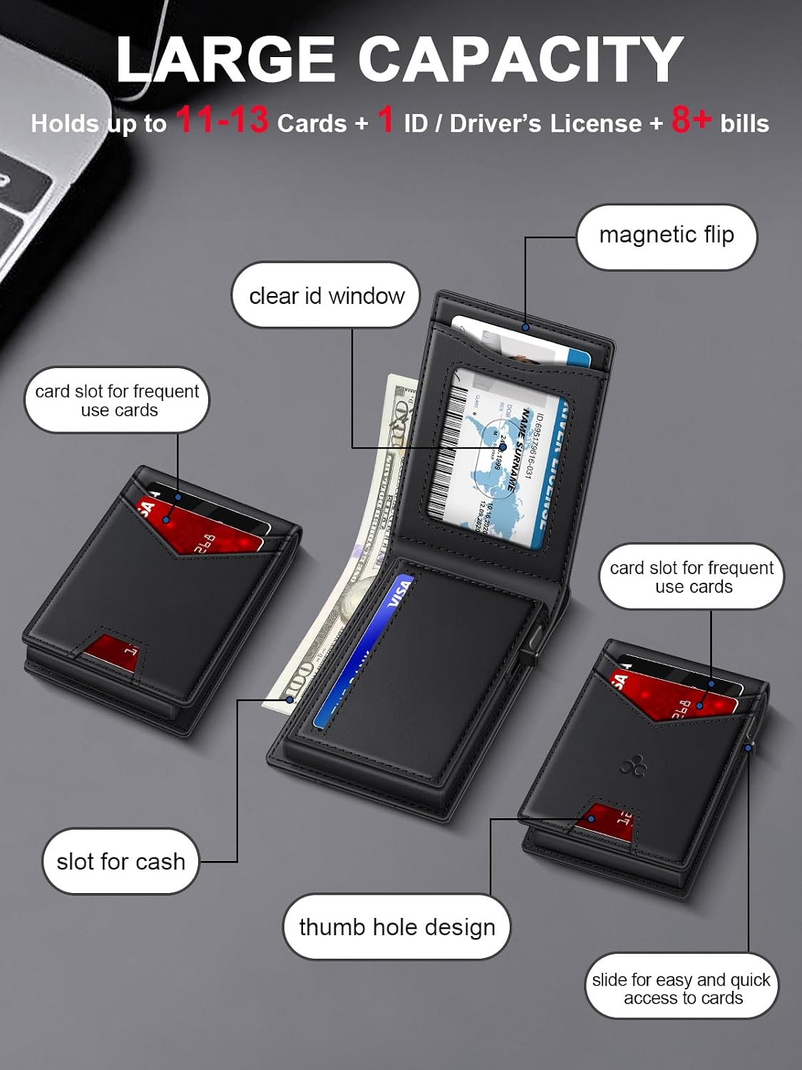 Wallet for Men RFID Blocking Minimalist Card Holder Wallet for 12-14 Cards