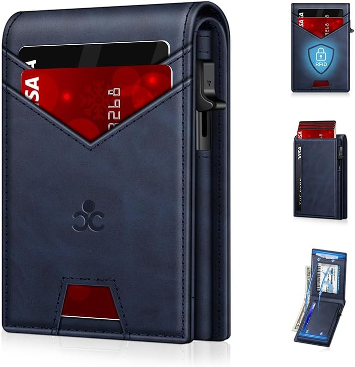 Men's RFID Blocking Wallet Slim Pop Up Card Holder 12-14 Cards Cash ID