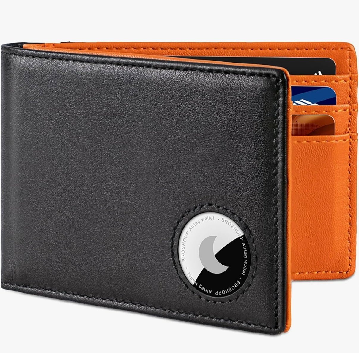 Men's RFID Leather Bifold Wallet with AirTag Holder - Secure & Slim