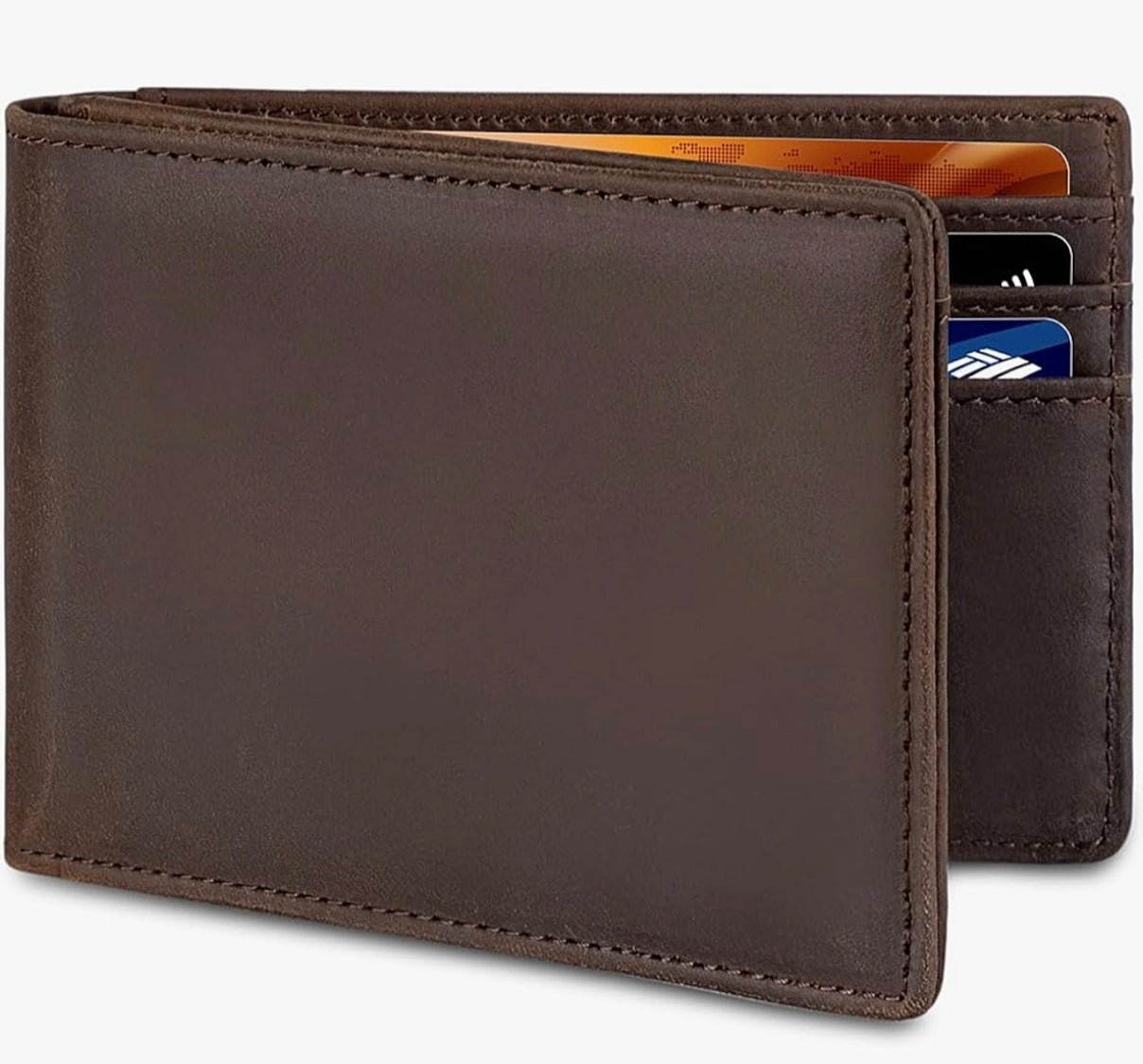 Men's RFID Leather Bifold Wallet with AirTag Holder - Secure & Slim
