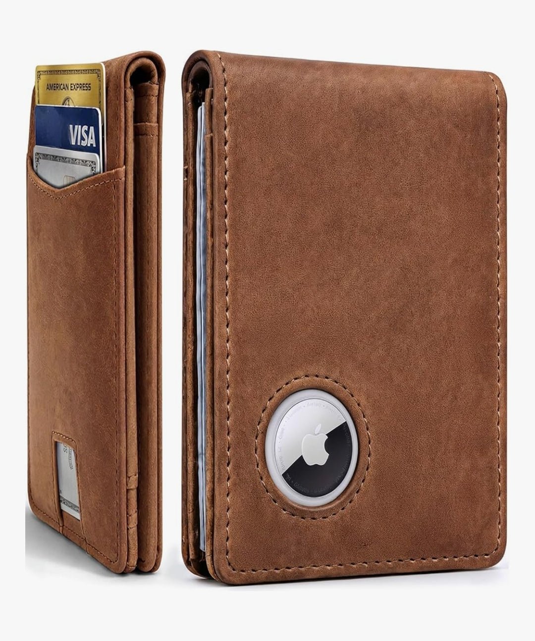 Men's RFID Leather Bifold Wallet with AirTag Holder - Secure & Slim