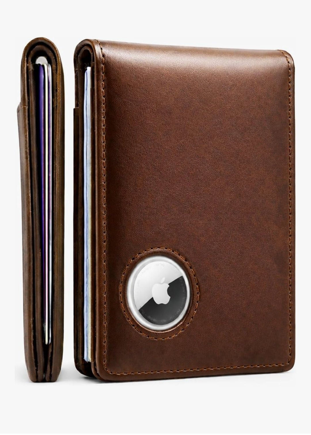 Men's RFID Leather Bifold Wallet with AirTag Holder - Secure & Slim