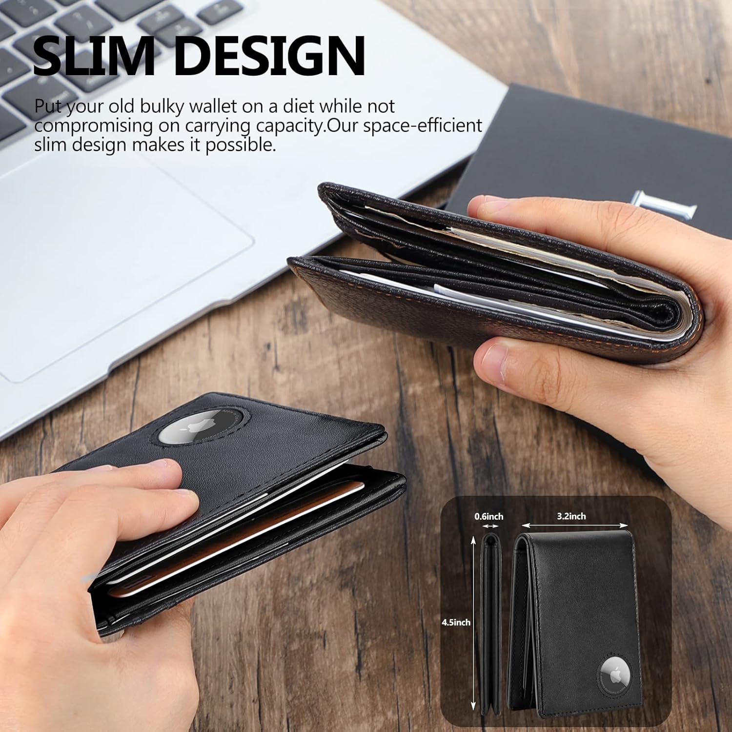 Men's RFID Leather Bifold Wallet with AirTag Holder - Secure & Slim - Abbycart