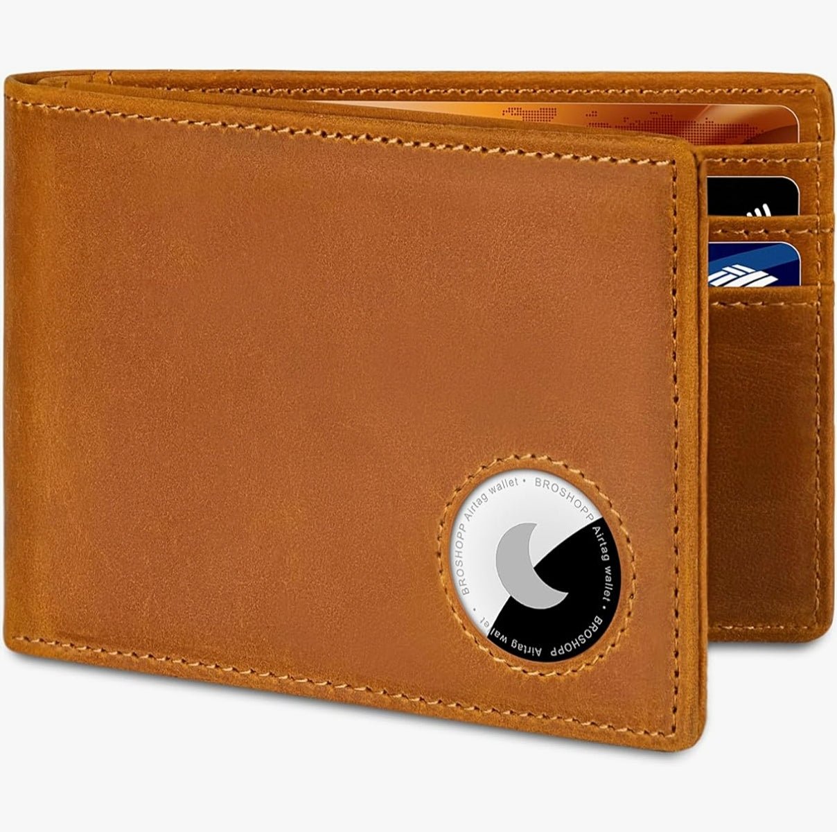 Men's RFID Leather Bifold Wallet with AirTag Holder - Secure & Slim