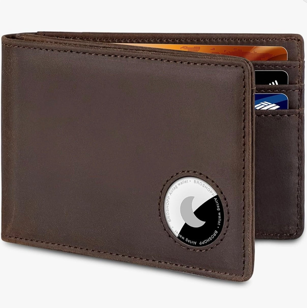 Men's RFID Leather Bifold Wallet with AirTag Holder - Secure & Slim
