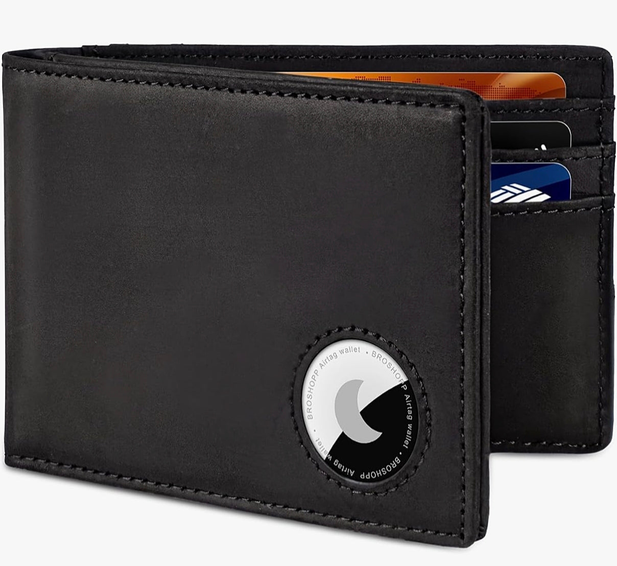 Men's RFID Leather Bifold Wallet with AirTag Holder - Secure & Slim