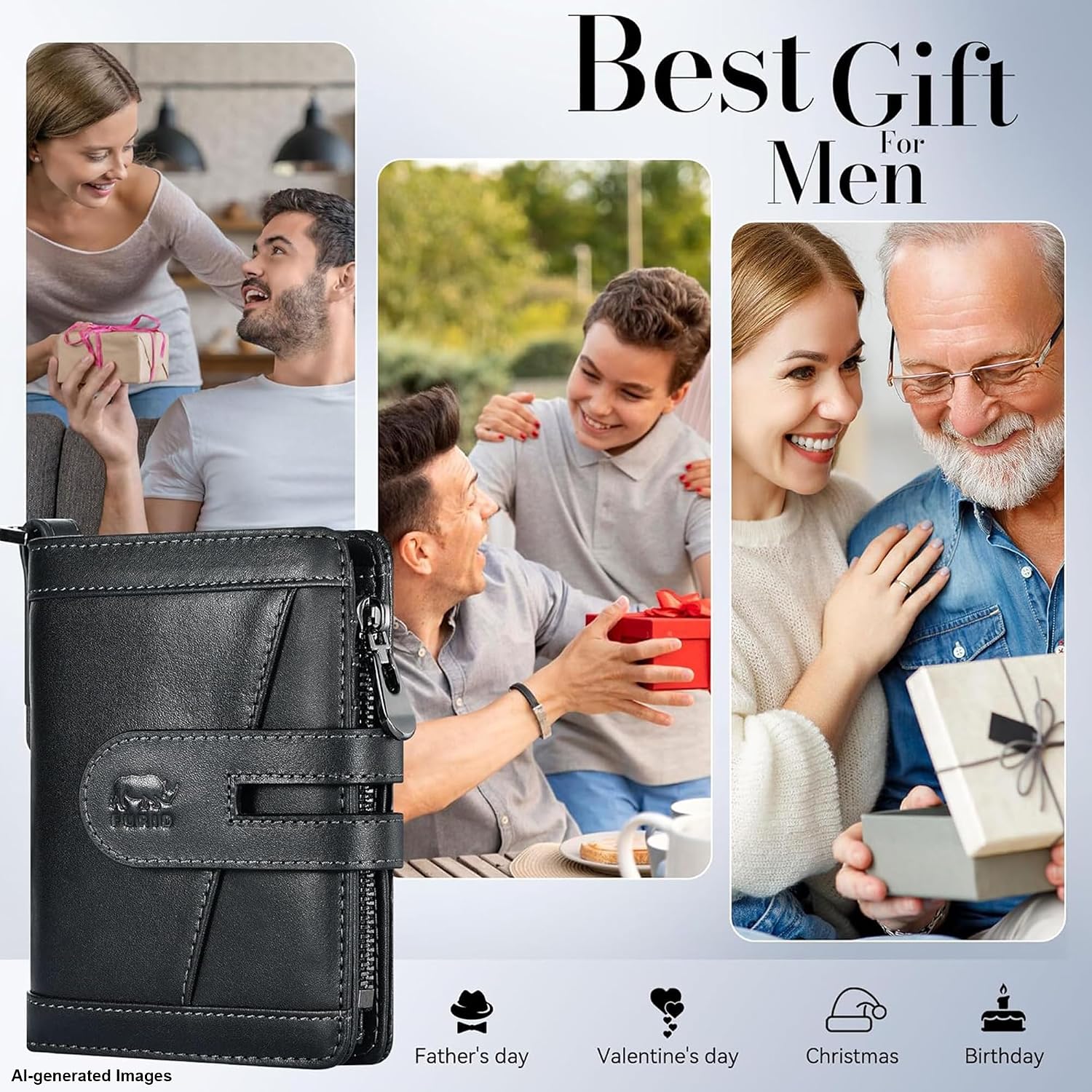 furid Genuine Leather Men's Wallet: Zipper Pocket Anti-Theft Chain Wallet | Top Grain Leather RFID Wallet with Chain - 15 Card Slots Bifold Card Wallet for Motorcycle Riding - Gift for Father Husband