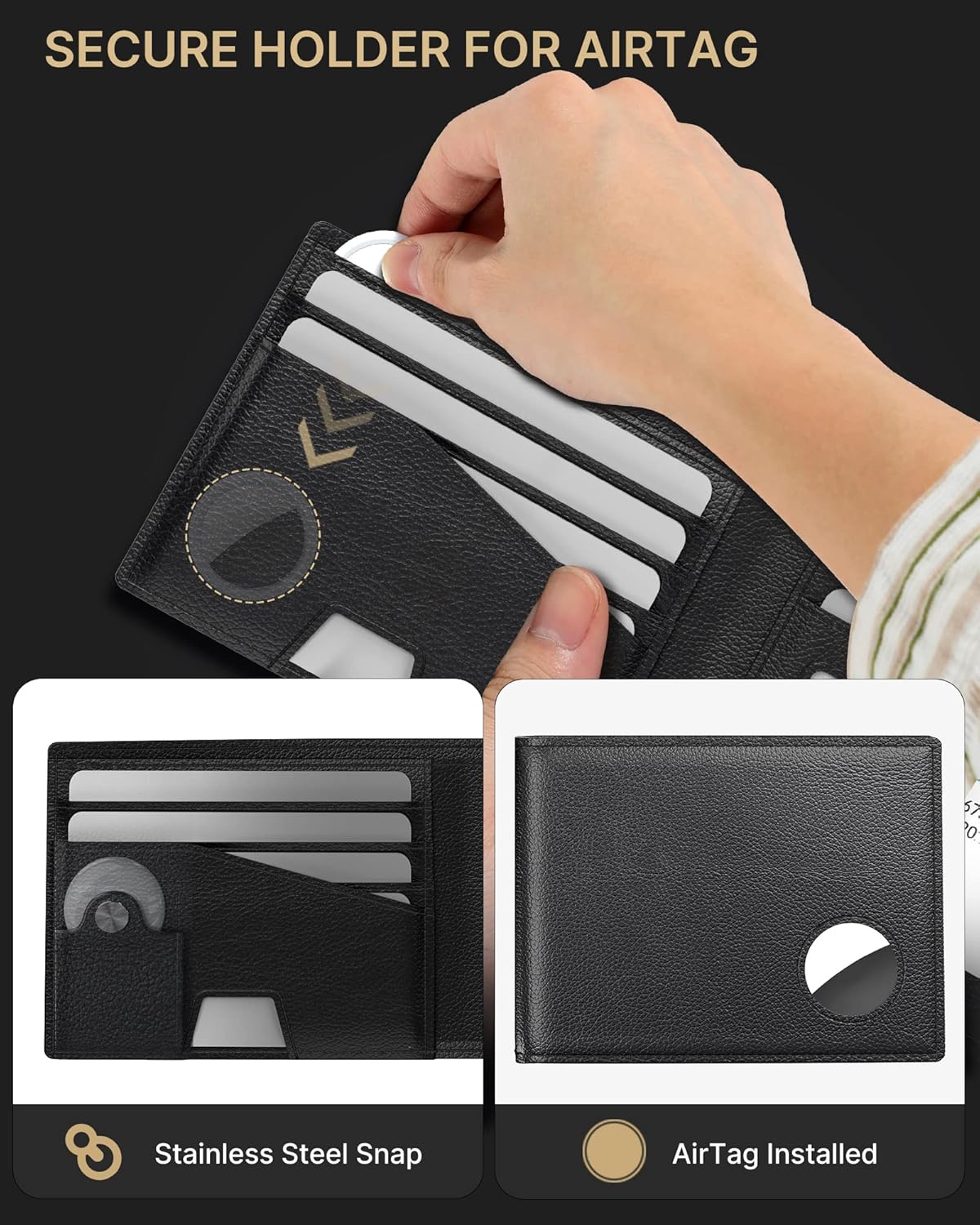 Men's RFID Leather Wallet with AirTag Holder - Secure & Spacious - Abbycart