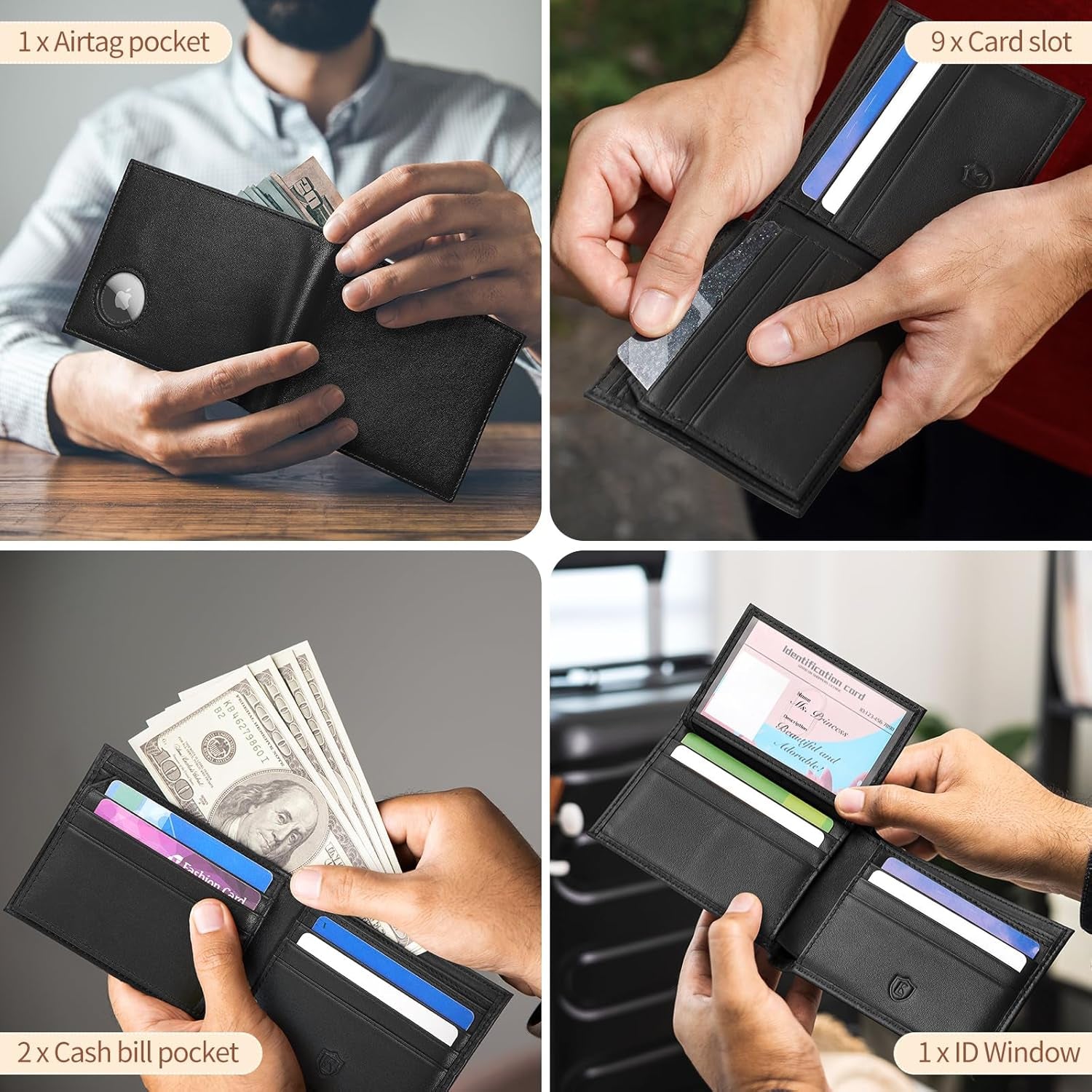 Men's RFID Leather Wallet with AirTag Holder - Slim & Secure - Abbycart