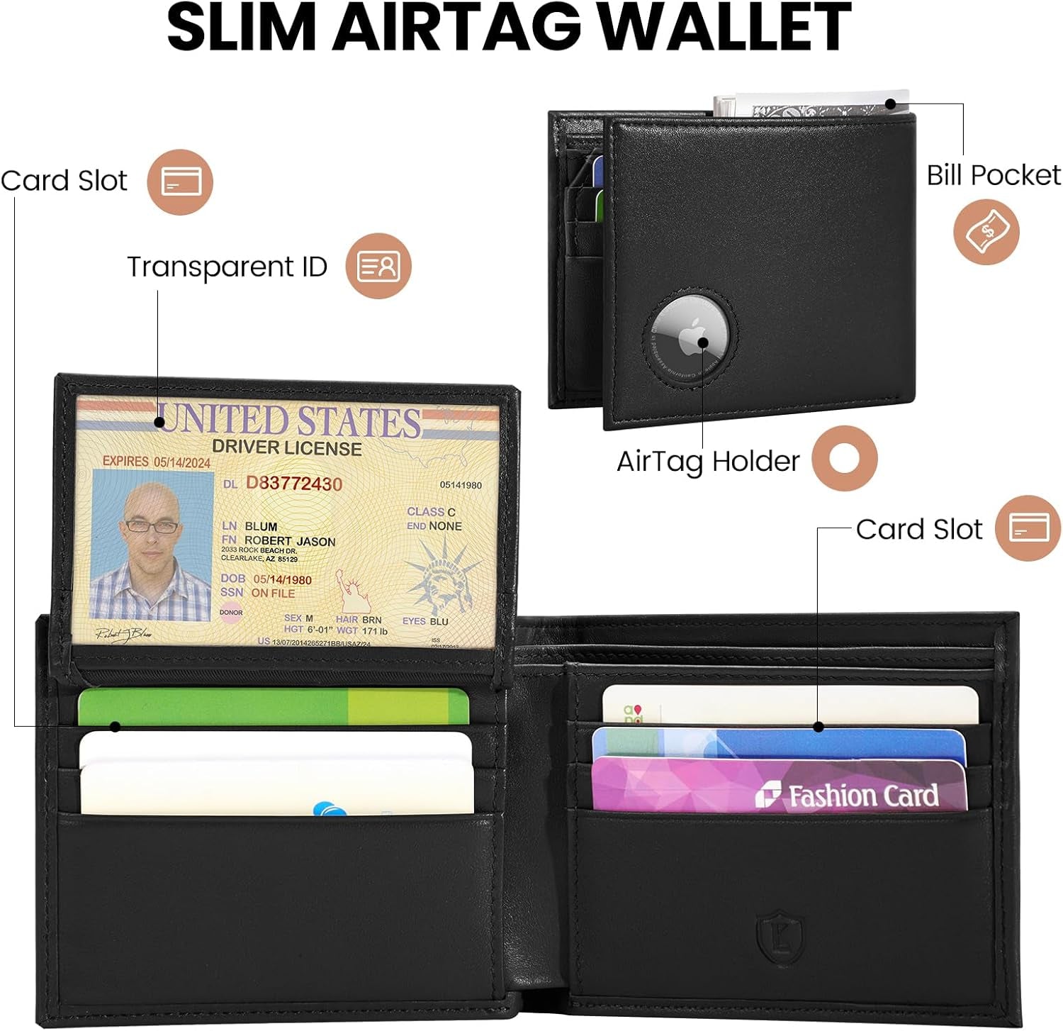 Men's RFID Leather Wallet with AirTag Holder - Slim & Secure - Abbycart