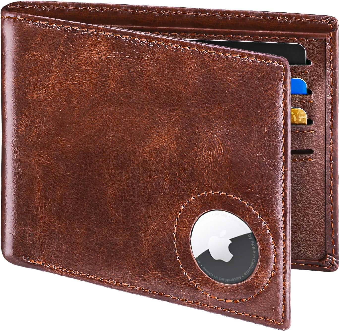 Men's RFID Leather Wallet with AirTag Holder: Slim & Secure Bifold - Abbycart