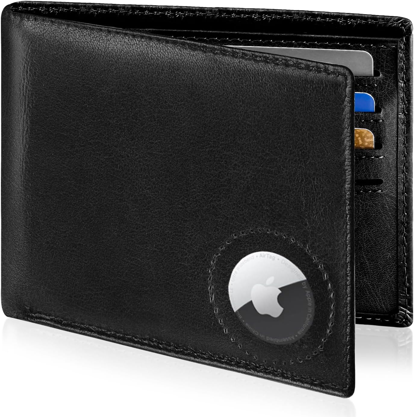 Men's RFID Leather Wallet with AirTag Holder: Slim & Secure Bifold