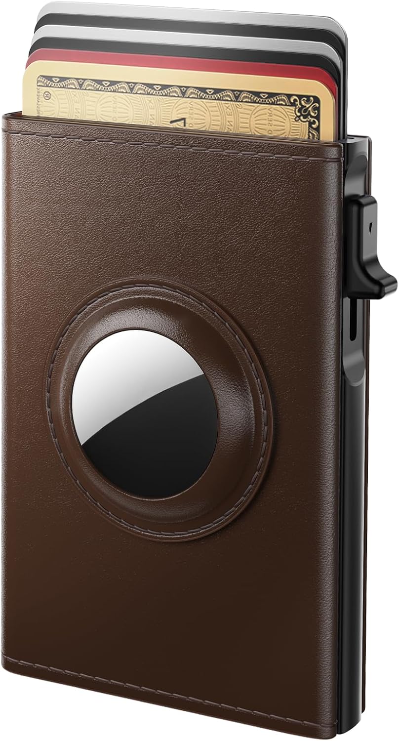 Men's RFID Leather Wallet with AirTag Holder - Slim & Secure Card Case