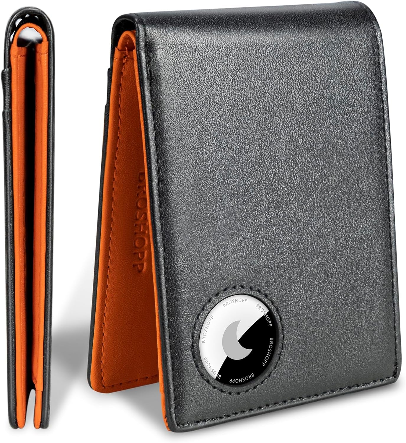 Men's Slim Bifold Leather AirTag Wallet – RFID Blocking, 9 Card Slots, ID Window, and Cash Holder - Abbycart