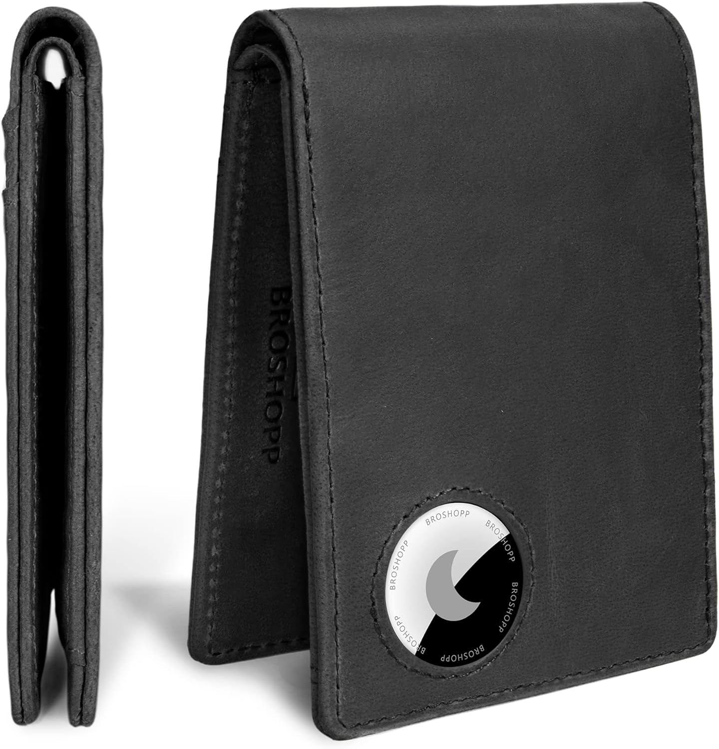 Men's Slim Bifold Leather AirTag Wallet – RFID Blocking, 9 Card Slots, ID Window, and Cash Holder - Abbycart