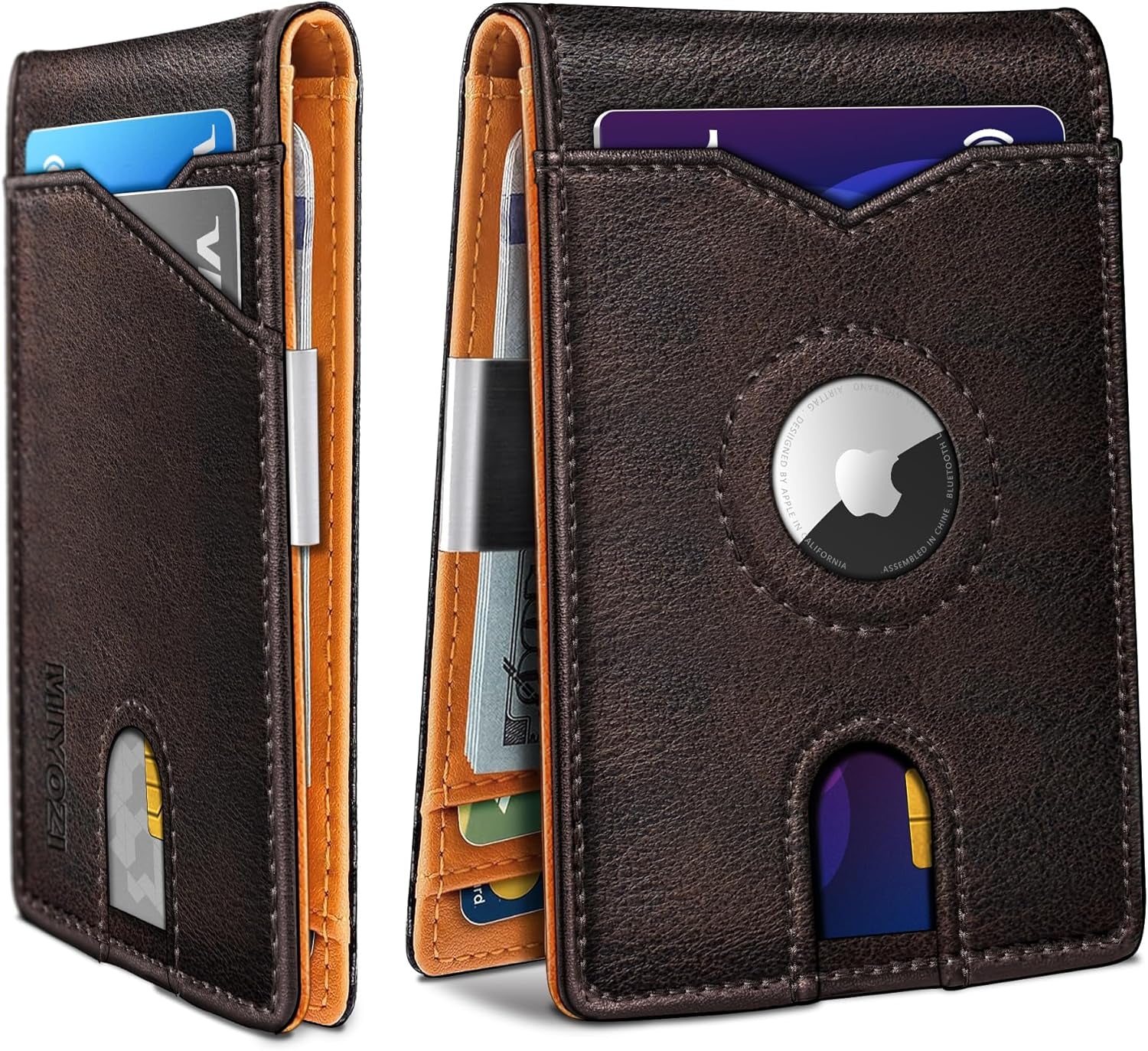 Men's Slim Leather AirTag Wallet with RFID Blocking & Money Clip