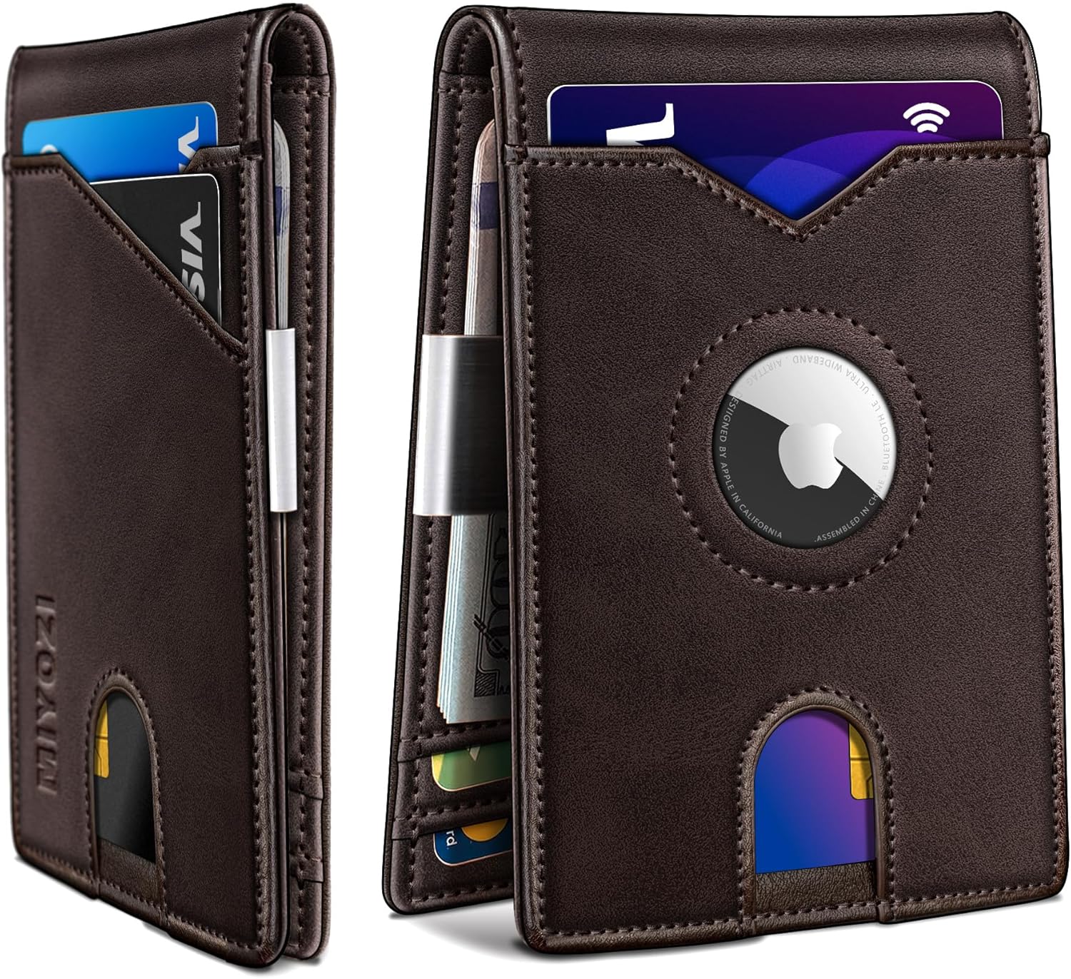 Men's Slim Leather AirTag Wallet with RFID Blocking & Money Clip