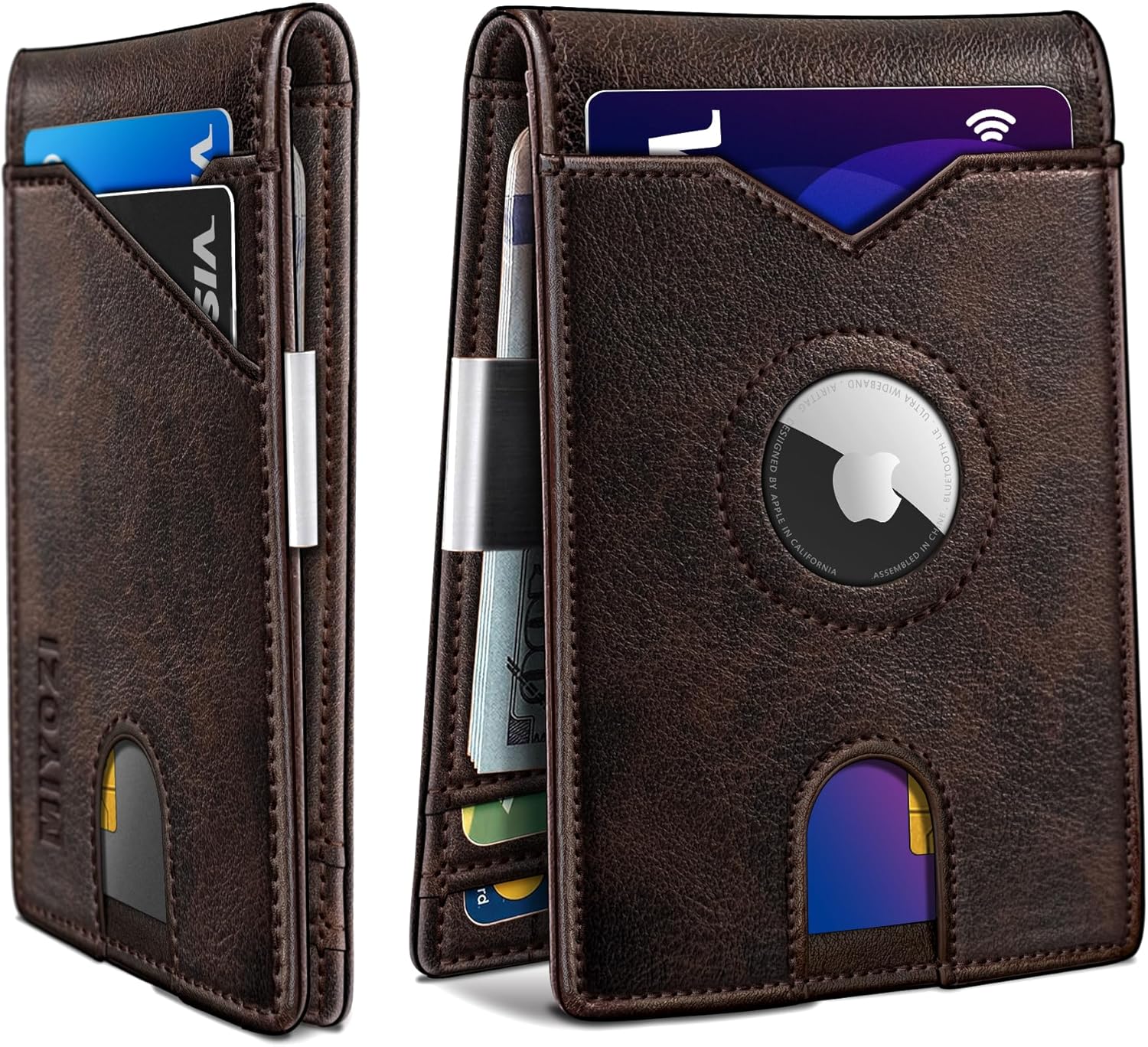 Men's Slim Leather AirTag Wallet with RFID Blocking & Money Clip