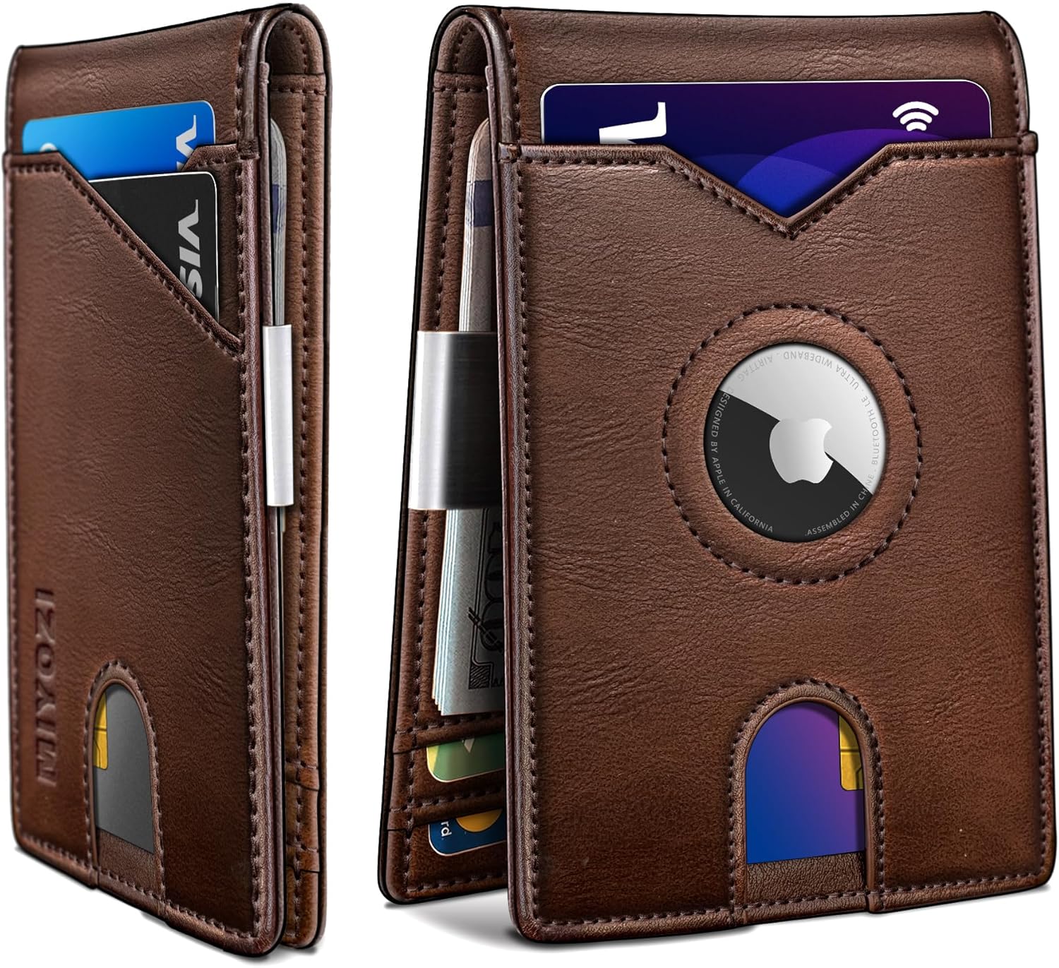 Men's Slim Leather AirTag Wallet with RFID Blocking & Money Clip