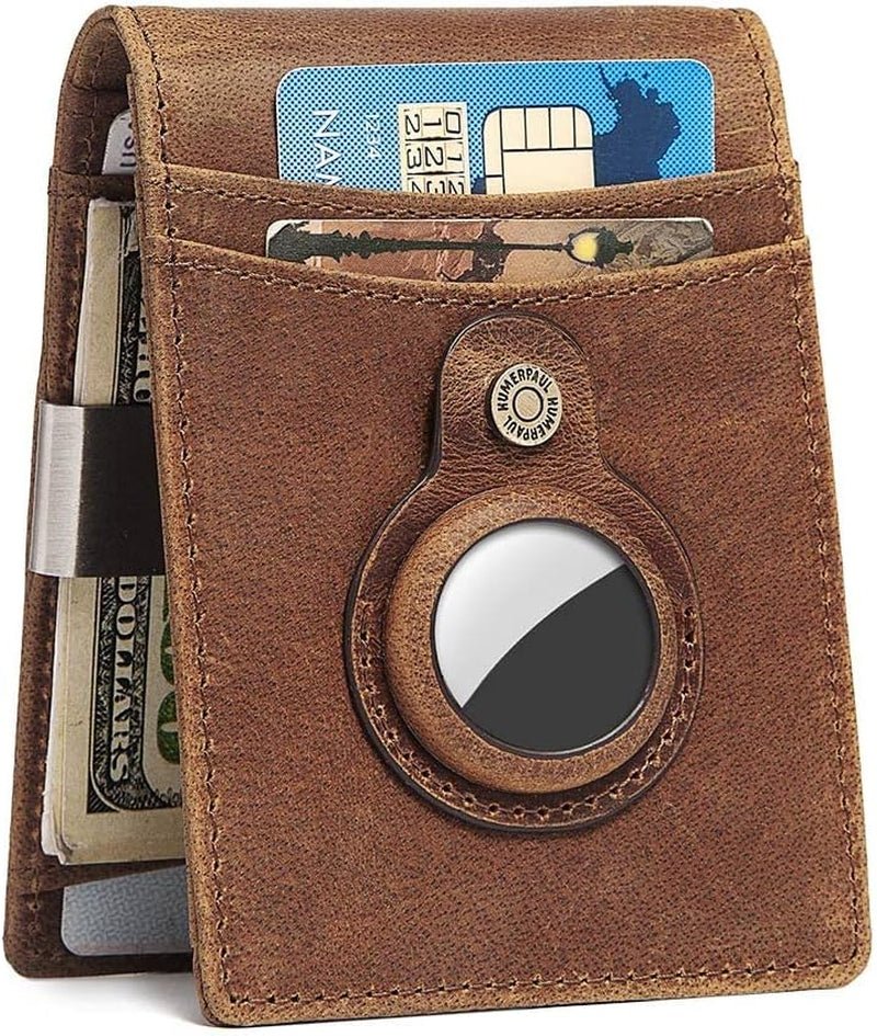 Men’s Slim Leather Wallet with AirTag Holder – RFID Blocking Bifold Wallet - Abbycart