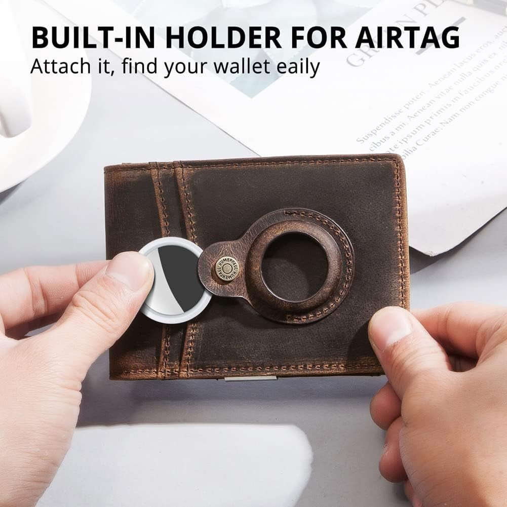 Men’s Slim Leather Wallet with AirTag Holder – RFID Blocking Bifold Wallet - Abbycart