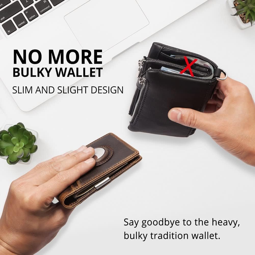 Men’s Slim Leather Wallet with AirTag Holder – RFID Blocking Bifold Wallet - Abbycart