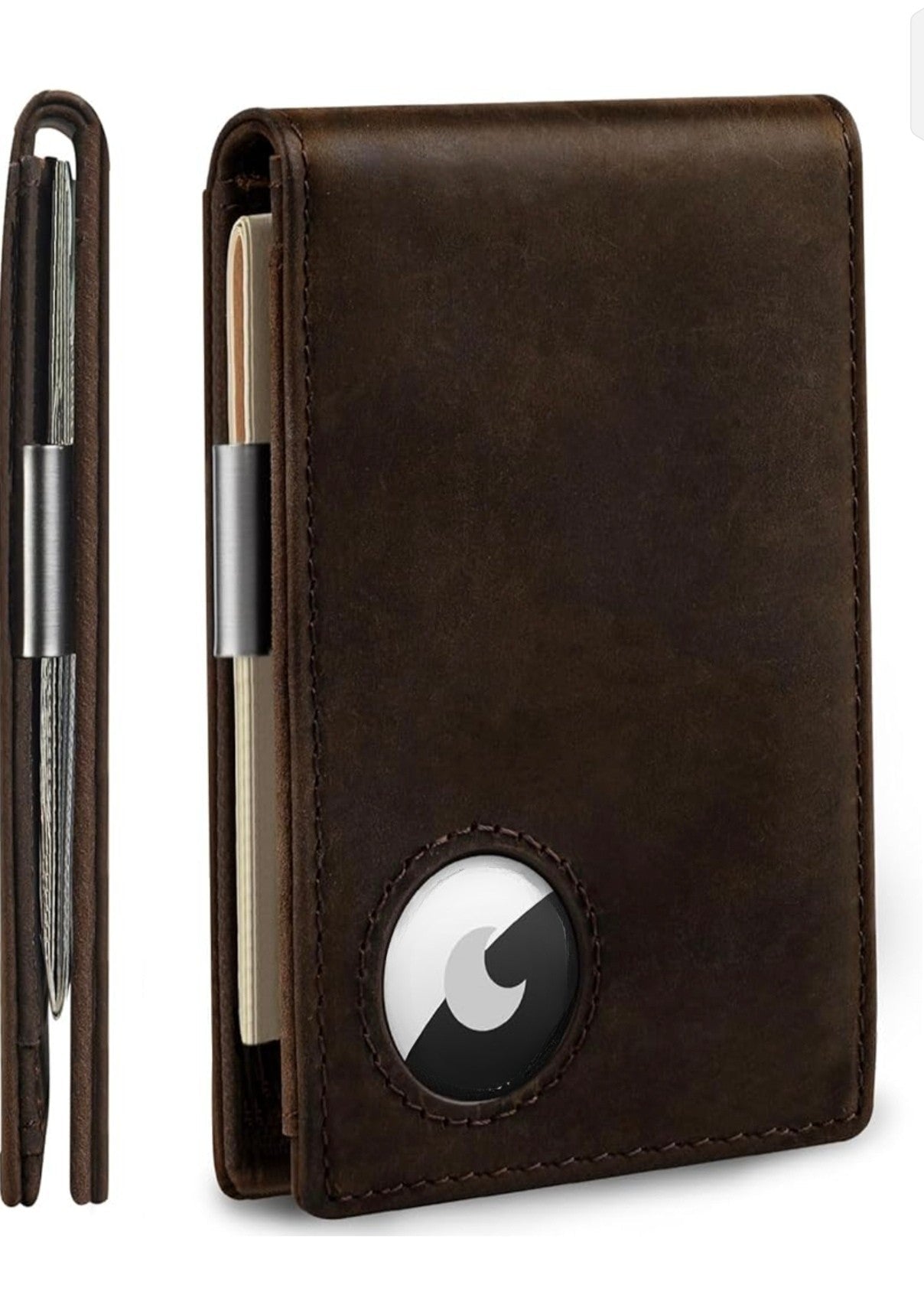 Men's Slim Leather Wallet with Built-in AirTag Holder - RFID Blocking Bifold Wallet