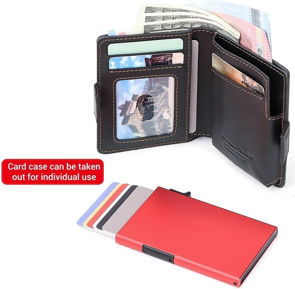 Men's Slim RFID Blocking AirTag Wallet – Genuine Leather, Anti - Theft Chain, 12 Card Slots - Abbycart