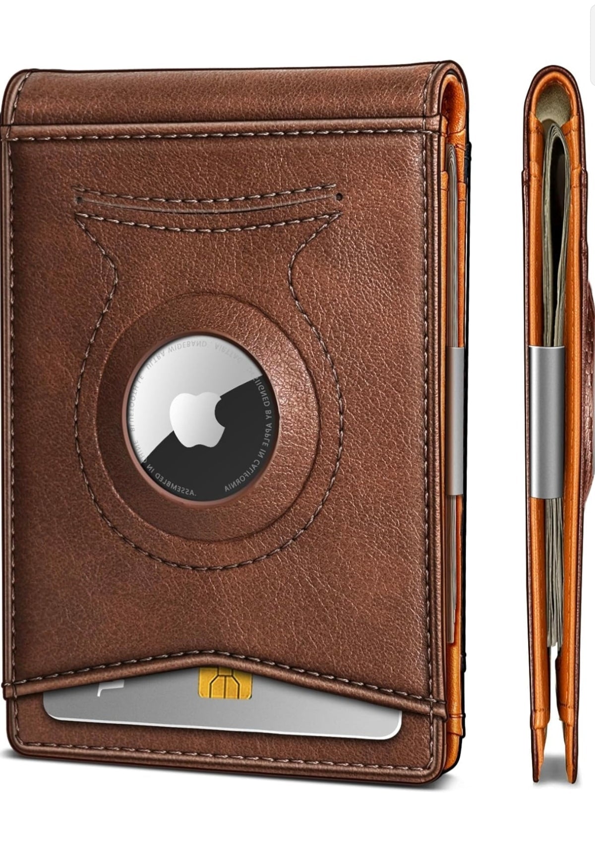 Men's Slim RFID Blocking AirTag Wallet – Genuine Leather Bifold with Card Holder