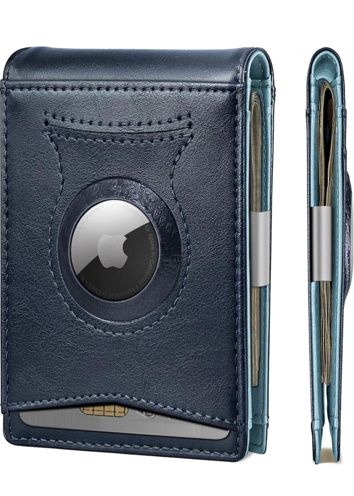Men's Slim RFID Blocking AirTag Wallet – Genuine Leather Bifold with Card Holder