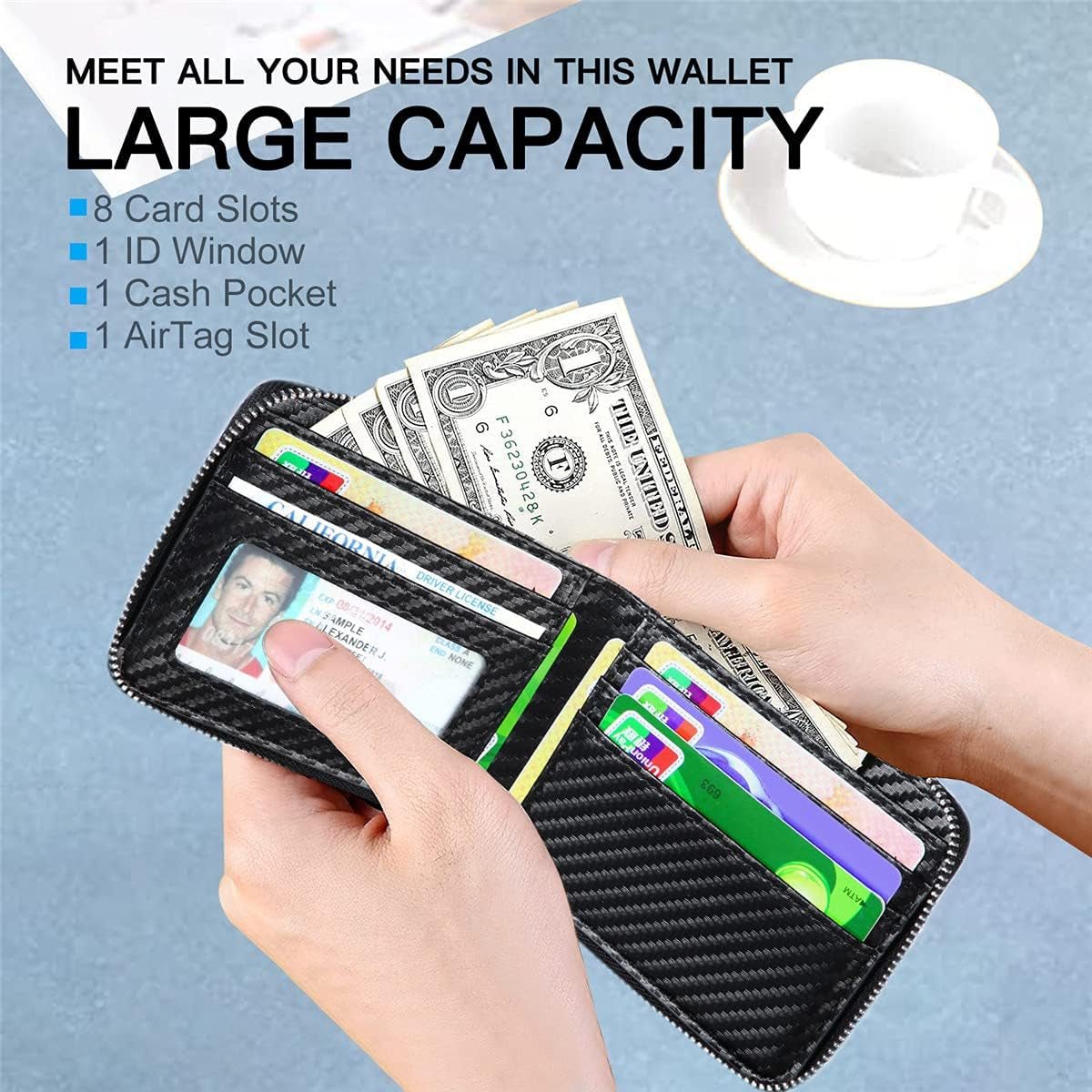 Men's Slim RFID Leather Wallet with AirTag Holder - Secure & Compact - Abbycart