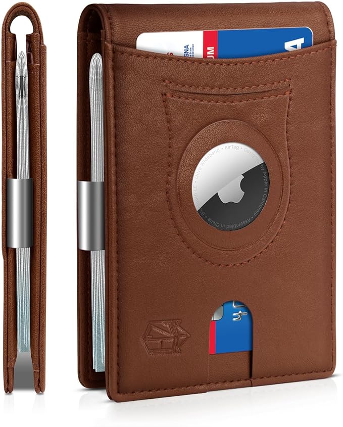 Men's Slim RFID Leather Wallet with AirTag Holder - Stylish & Secure