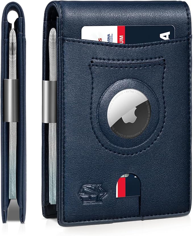 Men's Slim RFID Leather Wallet with AirTag Holder - Stylish & Secure