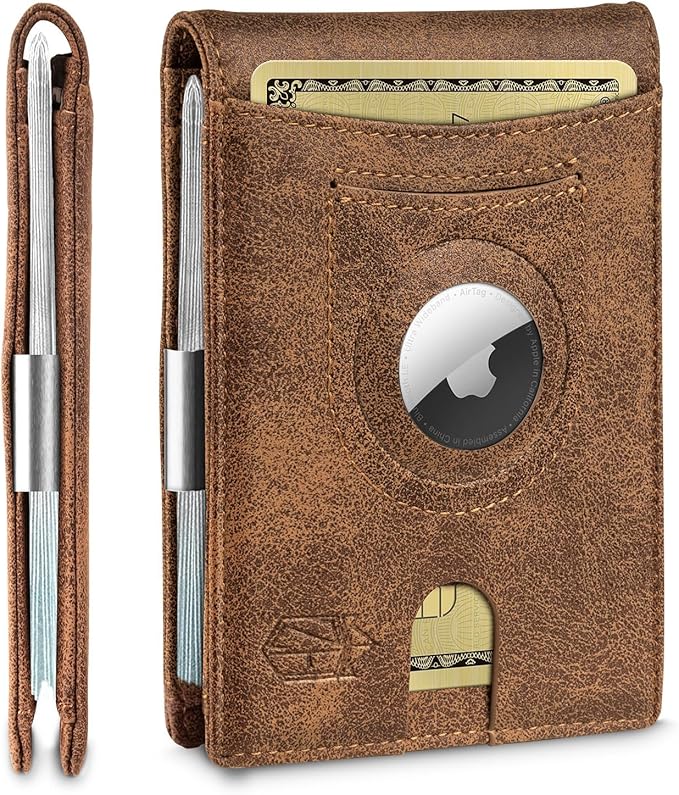 Men's Slim RFID Leather Wallet with AirTag Holder - Stylish & Secure