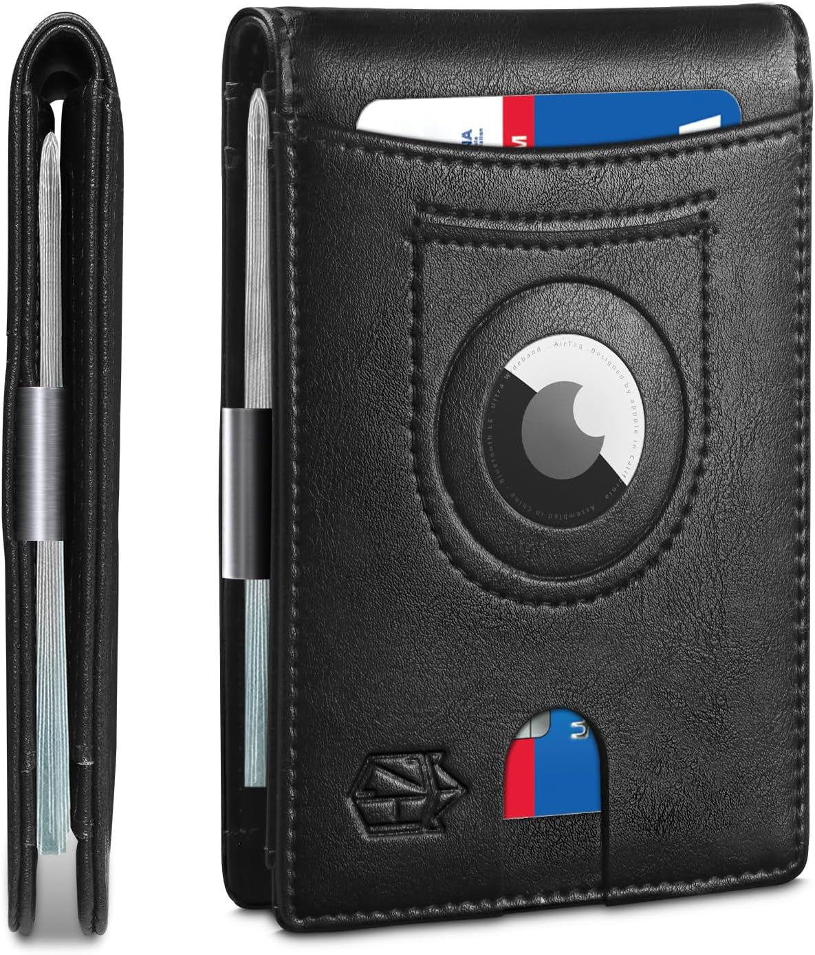 Men's Slim RFID Leather Wallet with AirTag Holder - Stylish & Secure ...