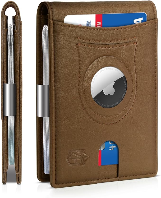 Men's Slim RFID Leather Wallet with AirTag Holder - Stylish & Secure