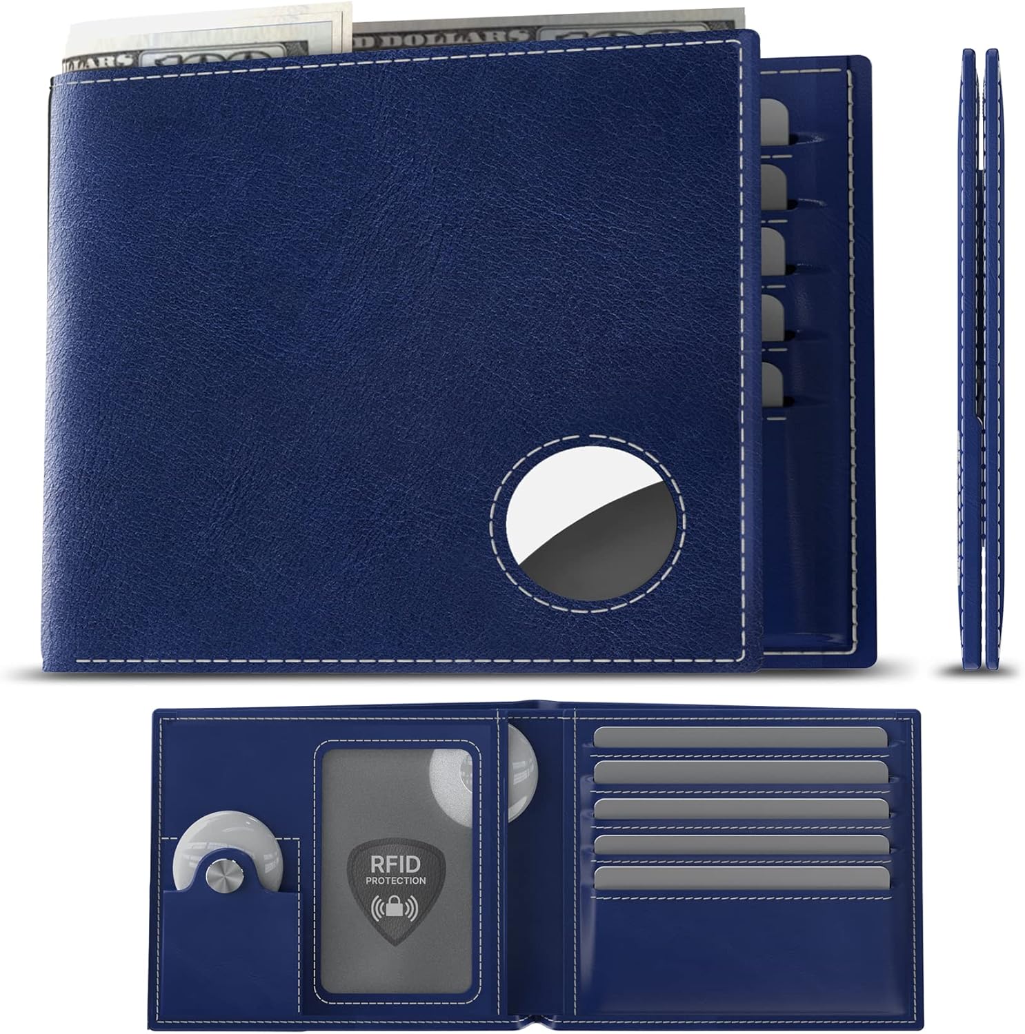 Men's Slim RFID Leather Wallet with AirTag Holder - Top Grain Bifold - Abbycart