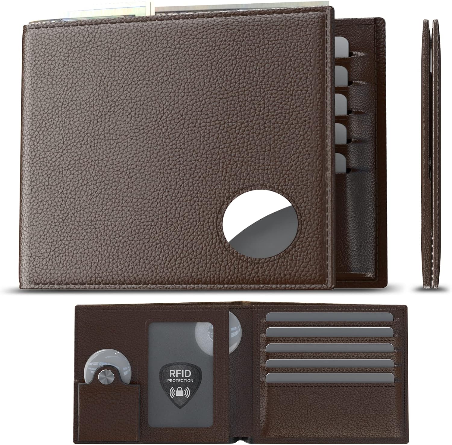 Men's Slim RFID Leather Wallet with AirTag Holder - Top Grain Bifold - Abbycart