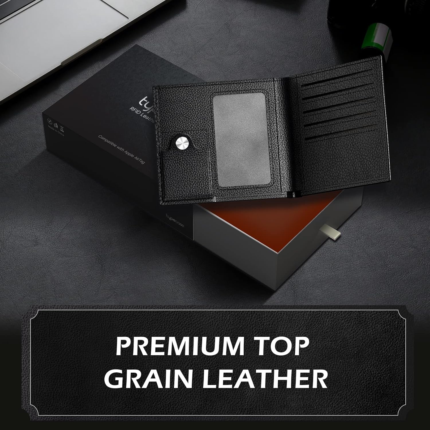 Men's Slim RFID Leather Wallet with AirTag Holder - Top Grain Bifold - Abbycart